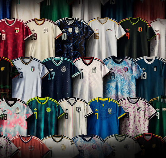 Collection of various sports jerseys displayed against a dark background